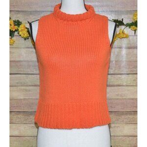 Express World Brand Y2K Orange Crop Sweater Sleeveless Mock Neck Ladies M